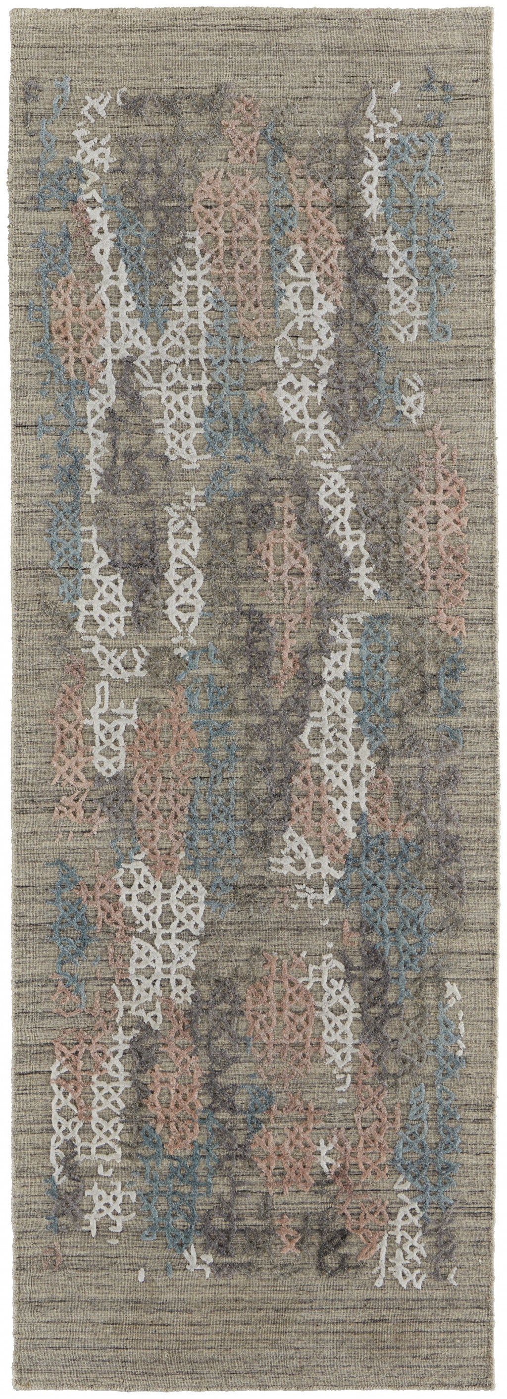 4' X 6' Pink Blue And Taupe Abstract Hand Woven Distressed Area Rug