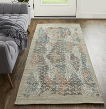 4' X 6' Pink Blue And Taupe Abstract Hand Woven Distressed Area Rug