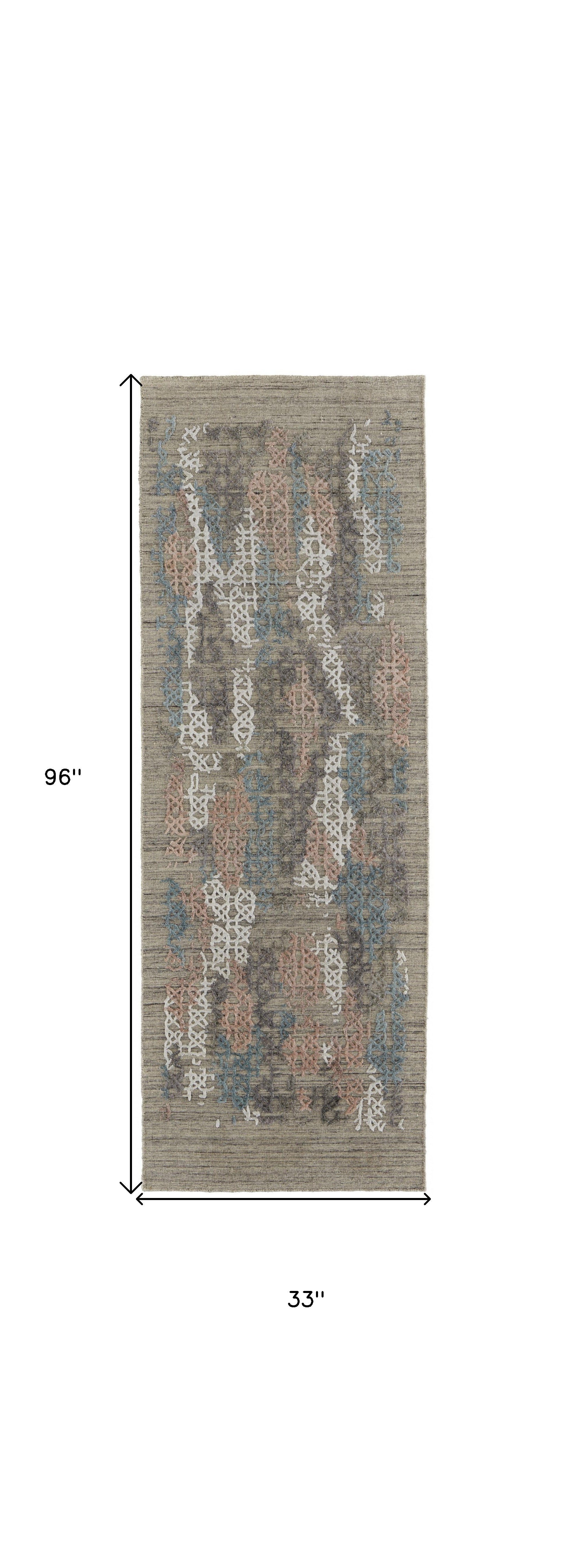 4' X 6' Pink Blue And Taupe Abstract Hand Woven Distressed Area Rug