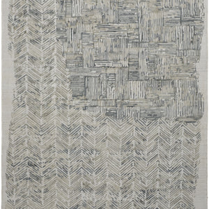 4' X 6' Green Blue And Ivory Abstract Hand Woven Distressed Area Rug