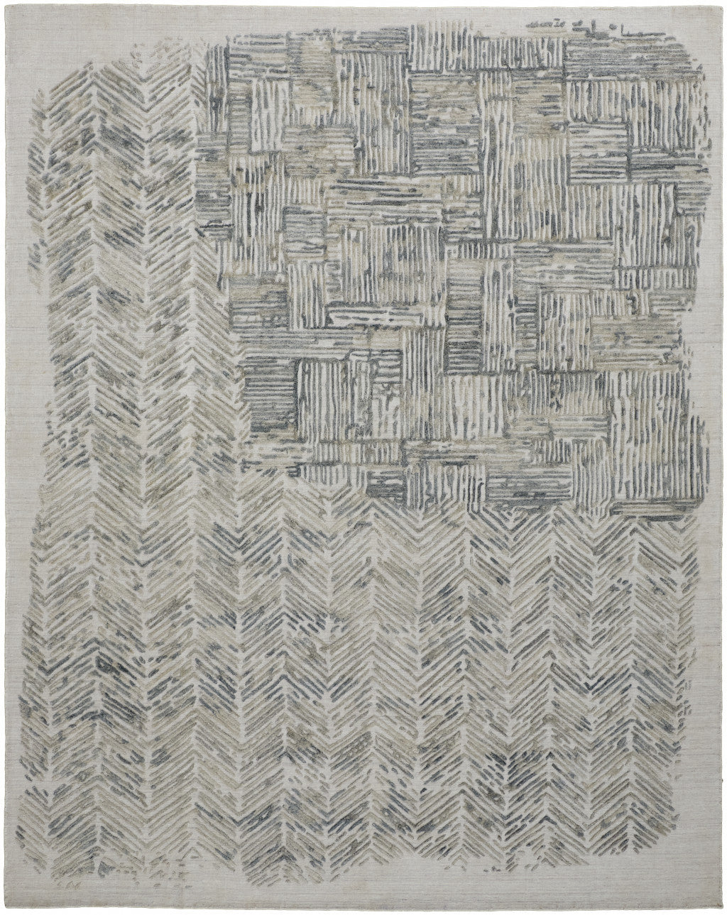 4' X 6' Green Blue And Ivory Abstract Hand Woven Distressed Area Rug