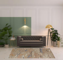 Tan And Blue Wool Abstract Tufted Handmade Stain Resistant Area Rug - 4' x 6'