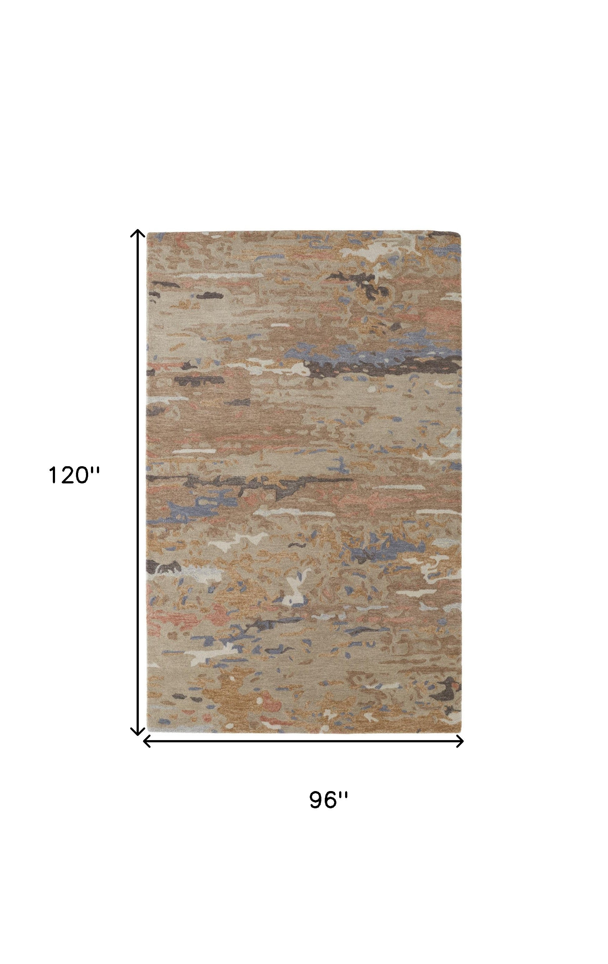 Tan And Blue Wool Abstract Tufted Handmade Stain Resistant Area Rug - 4' x 6'