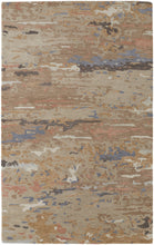 Tan And Blue Wool Abstract Tufted Handmade Stain Resistant Area Rug - 4' x 6'