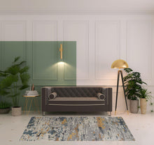 Tan And Blue Wool Abstract Tufted Handmade Stain Resistant Area Rug - 4' x 6'