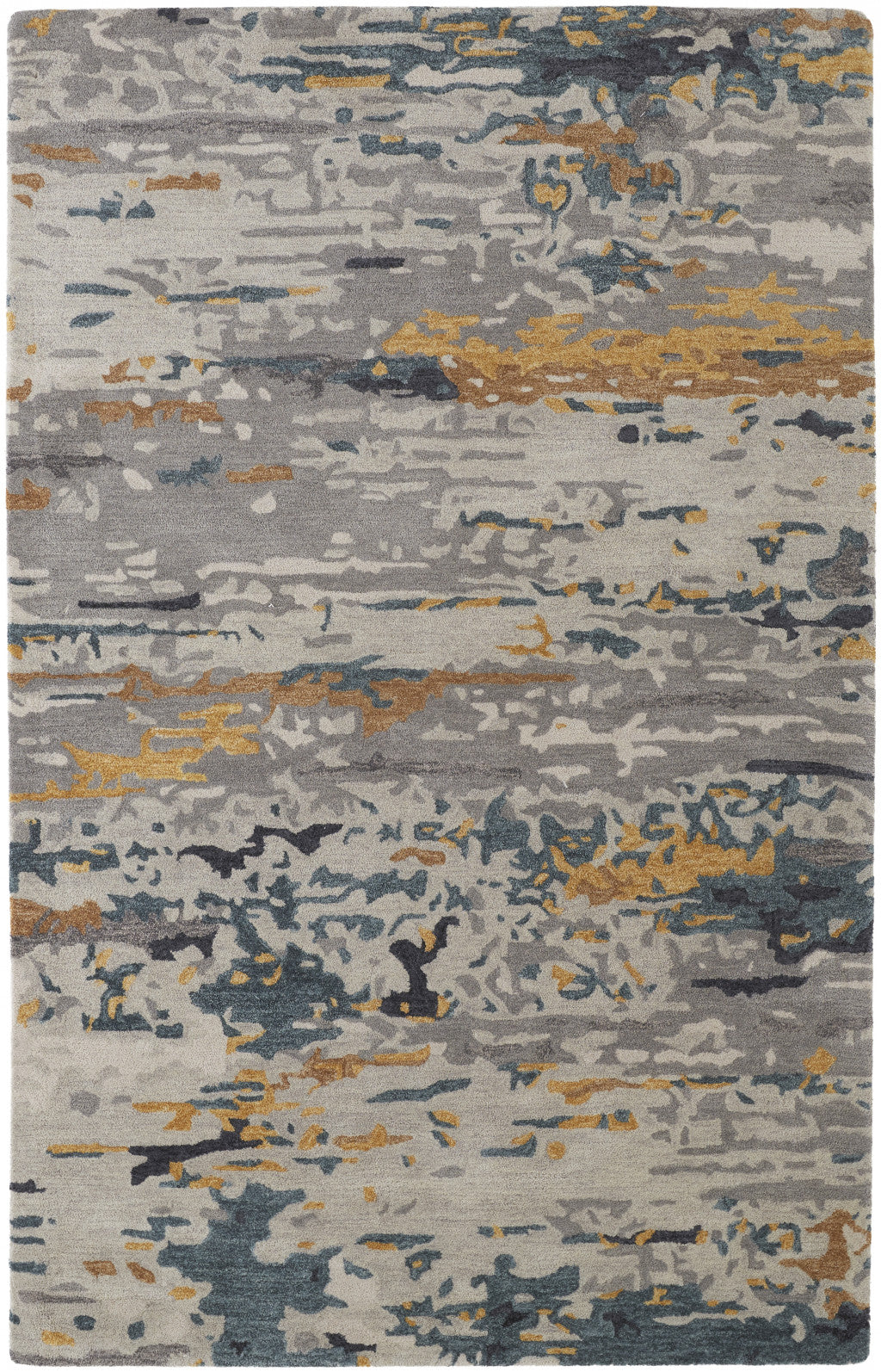 Tan And Blue Wool Abstract Tufted Handmade Stain Resistant Area Rug - 4' x 6'
