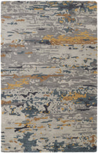 Tan And Blue Wool Abstract Tufted Handmade Stain Resistant Area Rug - 4' x 6'
