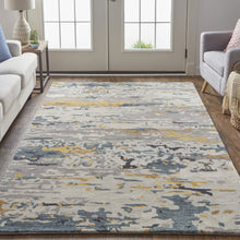 Tan And Blue Wool Abstract Tufted Handmade Stain Resistant Area Rug - 4' x 6'