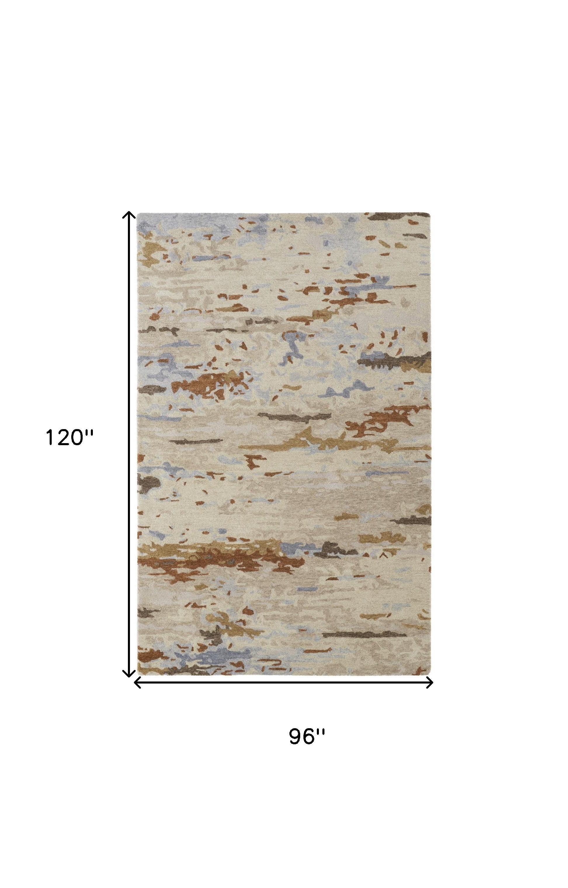 Tan And Blue Wool Abstract Tufted Handmade Stain Resistant Area Rug - 4' x 6'