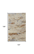 Tan And Blue Wool Abstract Tufted Handmade Stain Resistant Area Rug - 4' x 6'