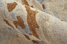 Tan And Blue Wool Abstract Tufted Handmade Stain Resistant Area Rug - 4' x 6'