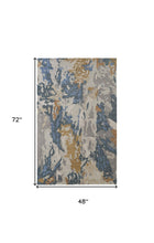 4' X 6' Gray Blue And Gold Wool Abstract Tufted Handmade Stain Resistant Area Rug