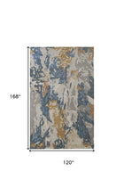 4' X 6' Gray Blue And Gold Wool Abstract Tufted Handmade Stain Resistant Area Rug
