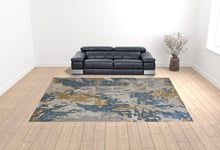 4' X 6' Gray Blue And Gold Wool Abstract Tufted Handmade Stain Resistant Area Rug