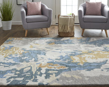 4' X 6' Gray Blue And Gold Wool Abstract Tufted Handmade Stain Resistant Area Rug