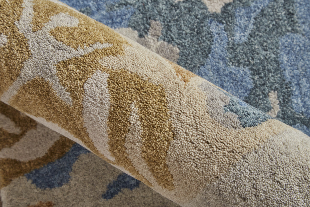 4' X 6' Gray Blue And Gold Wool Abstract Tufted Handmade Stain Resistant Area Rug