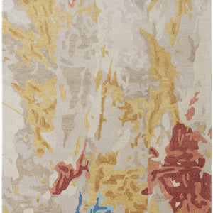 4' X 6' Ivory Yellow And Blue Wool Abstract Tufted Handmade Stain Resistant Area Rug