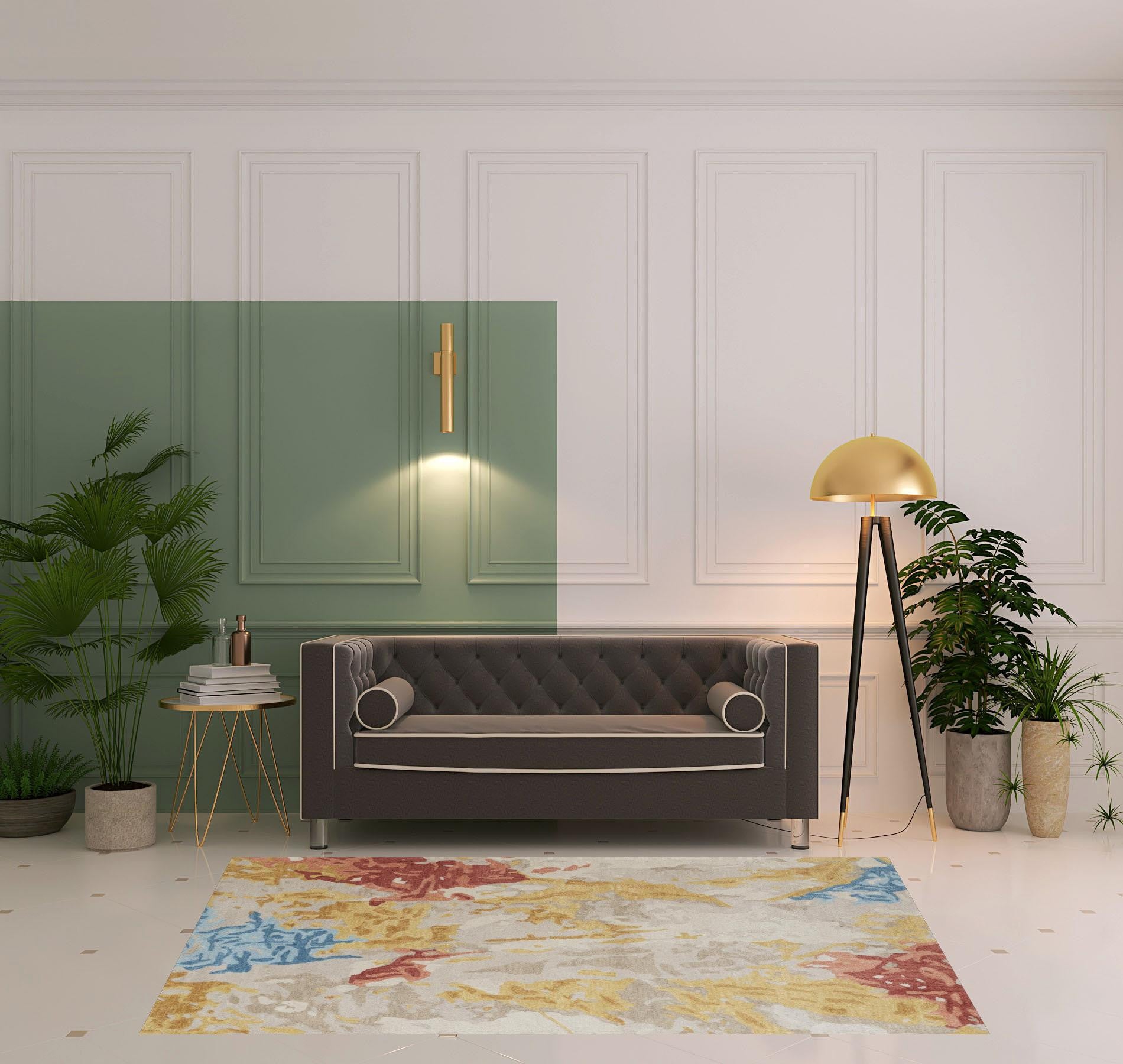 4' X 6' Ivory Yellow And Blue Wool Abstract Tufted Handmade Stain Resistant Area Rug