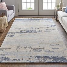 Blue Gray And Ivory Wool Abstract Tufted Handmade Stain Resistant Area Rug - 4' x 6'