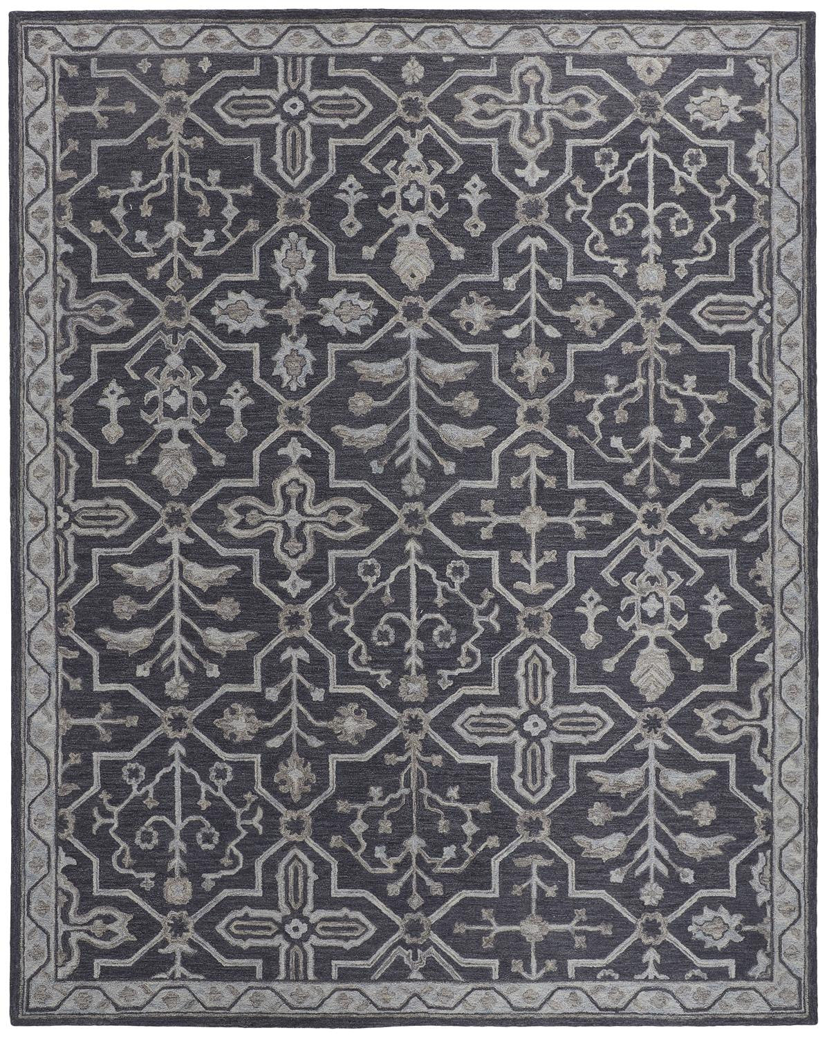 4' X 6' Blue And Gray Wool Floral Tufted Handmade Stain Resistant Area Rug