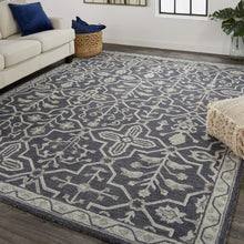 4' X 6' Blue And Gray Wool Floral Tufted Handmade Stain Resistant Area Rug
