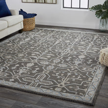 4' X 6' Blue And Gray Wool Floral Tufted Handmade Stain Resistant Area Rug
