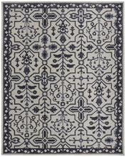 4' X 6' Blue And Gray Wool Floral Tufted Handmade Stain Resistant Area Rug