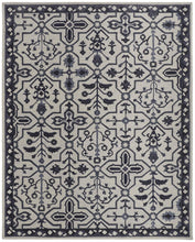 4' X 6' Blue And Gray Wool Floral Tufted Handmade Stain Resistant Area Rug