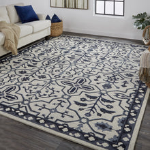 4' X 6' Blue And Gray Wool Floral Tufted Handmade Stain Resistant Area Rug