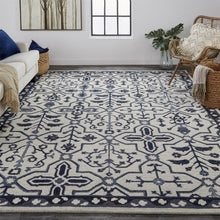 4' X 6' Blue And Gray Wool Floral Tufted Handmade Stain Resistant Area Rug