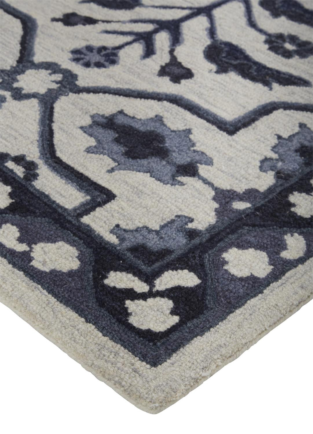 4' X 6' Blue And Gray Wool Floral Tufted Handmade Stain Resistant Area Rug