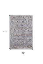 4' X 6' Gray Blue And Orange Abstract Power Loom Distressed Stain Resistant Area Rug