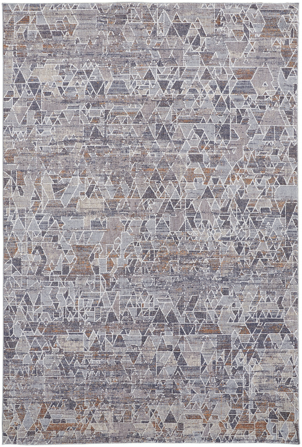 4' X 6' Gray Blue And Orange Abstract Power Loom Distressed Stain Resistant Area Rug