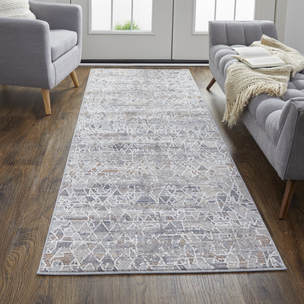 4' X 6' Gray Blue And Orange Abstract Power Loom Distressed Stain Resistant Area Rug