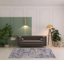 4' X 6' Blue Gray And Orange Geometric Power Loom Stain Resistant Area Rug