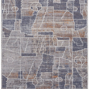 4' X 6' Blue Gray And Orange Geometric Power Loom Stain Resistant Area Rug