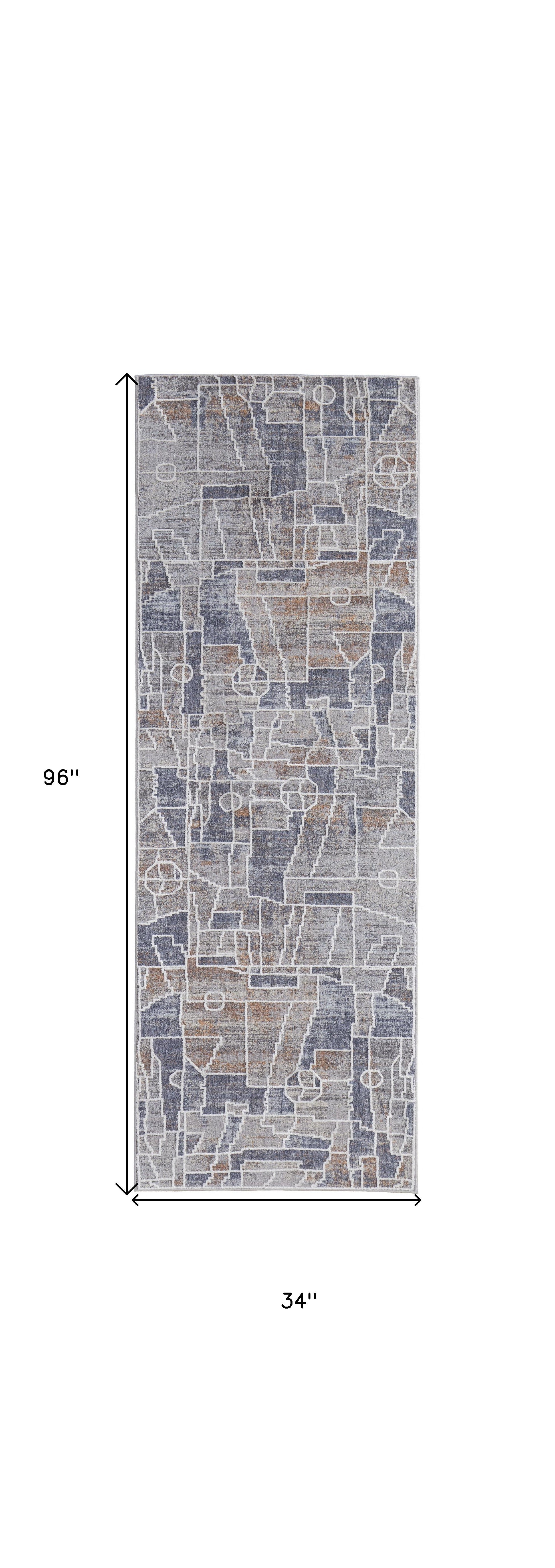 4' X 6' Blue Gray And Orange Geometric Power Loom Stain Resistant Area Rug