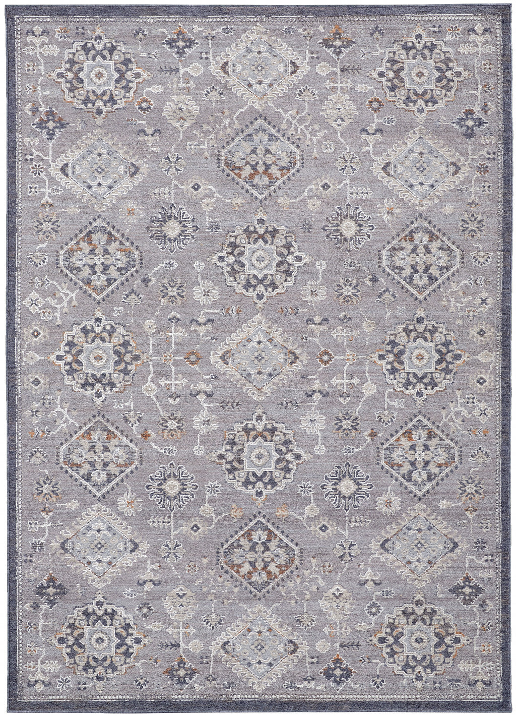 4' X 6' Gray Floral Power Loom Stain Resistant Area Rug