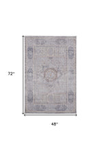 4' X 6' Gray And Ivory Floral Power Loom Distressed Stain Resistant Area Rug