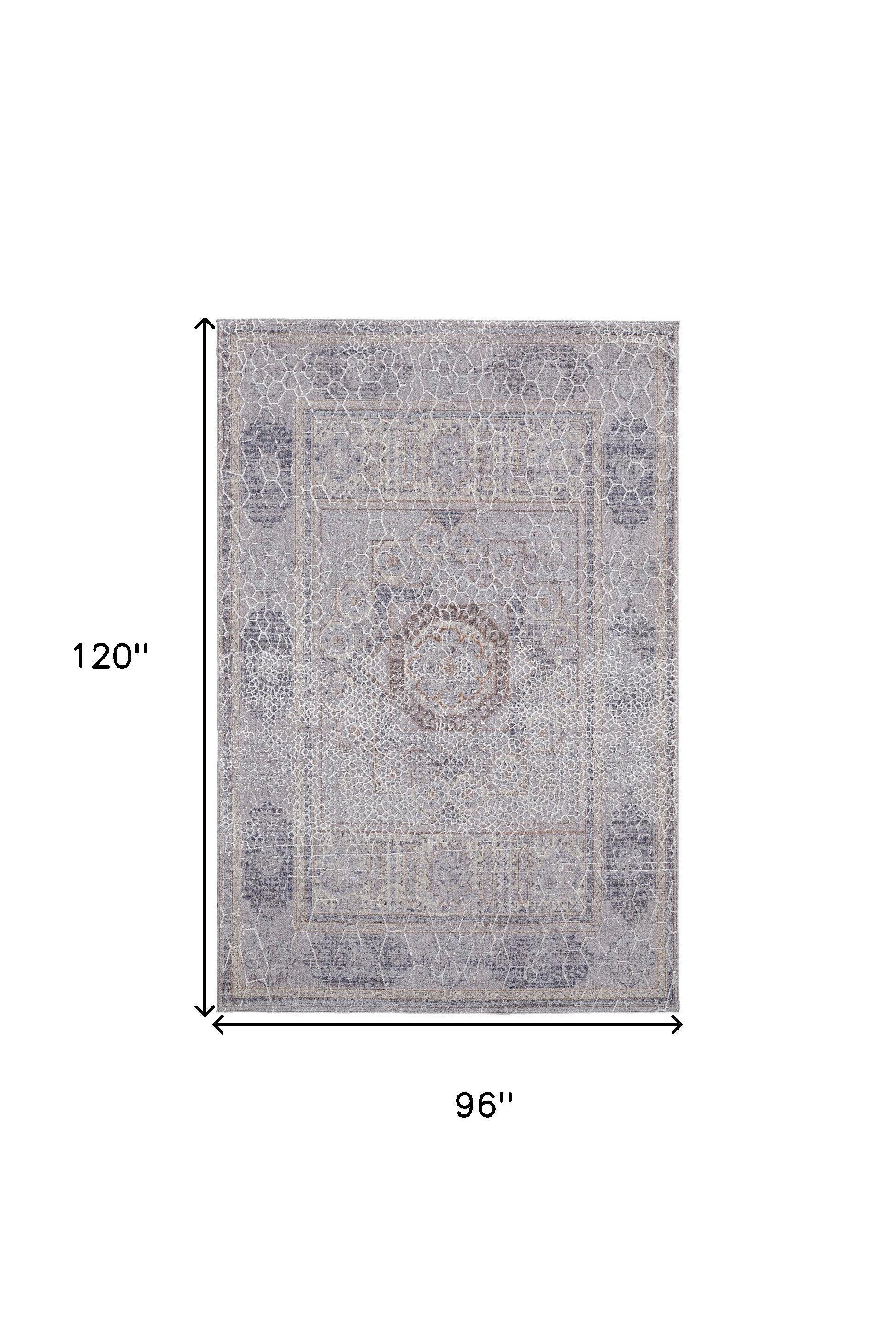 4' X 6' Gray And Ivory Floral Power Loom Distressed Stain Resistant Area Rug