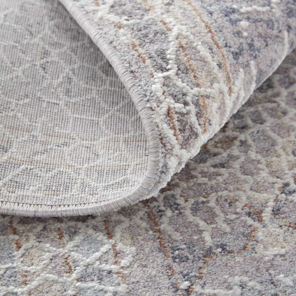 4' X 6' Gray And Ivory Floral Power Loom Distressed Stain Resistant Area Rug