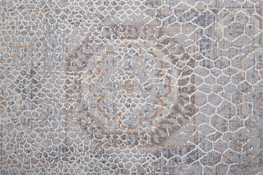 4' X 6' Gray And Ivory Floral Power Loom Distressed Stain Resistant Area Rug