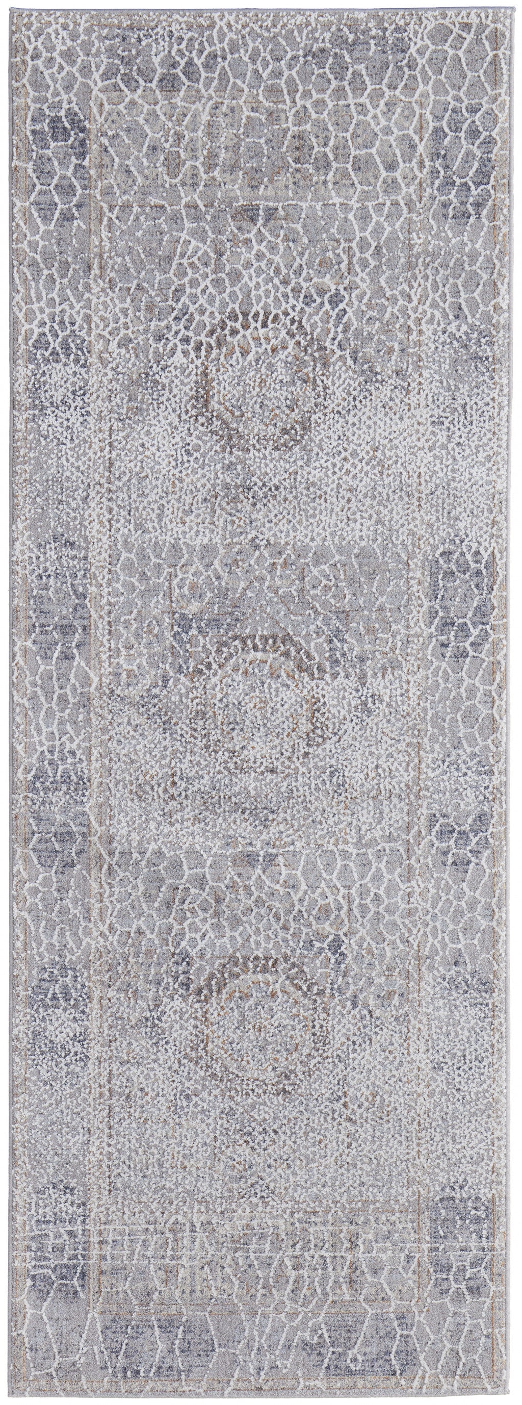 4' X 6' Gray And Ivory Floral Power Loom Distressed Stain Resistant Area Rug