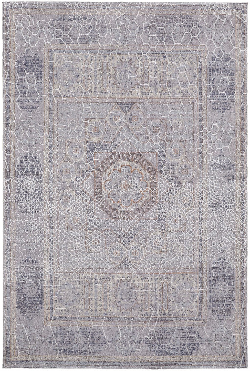 4' X 6' Gray And Ivory Floral Power Loom Distressed Stain Resistant Area Rug