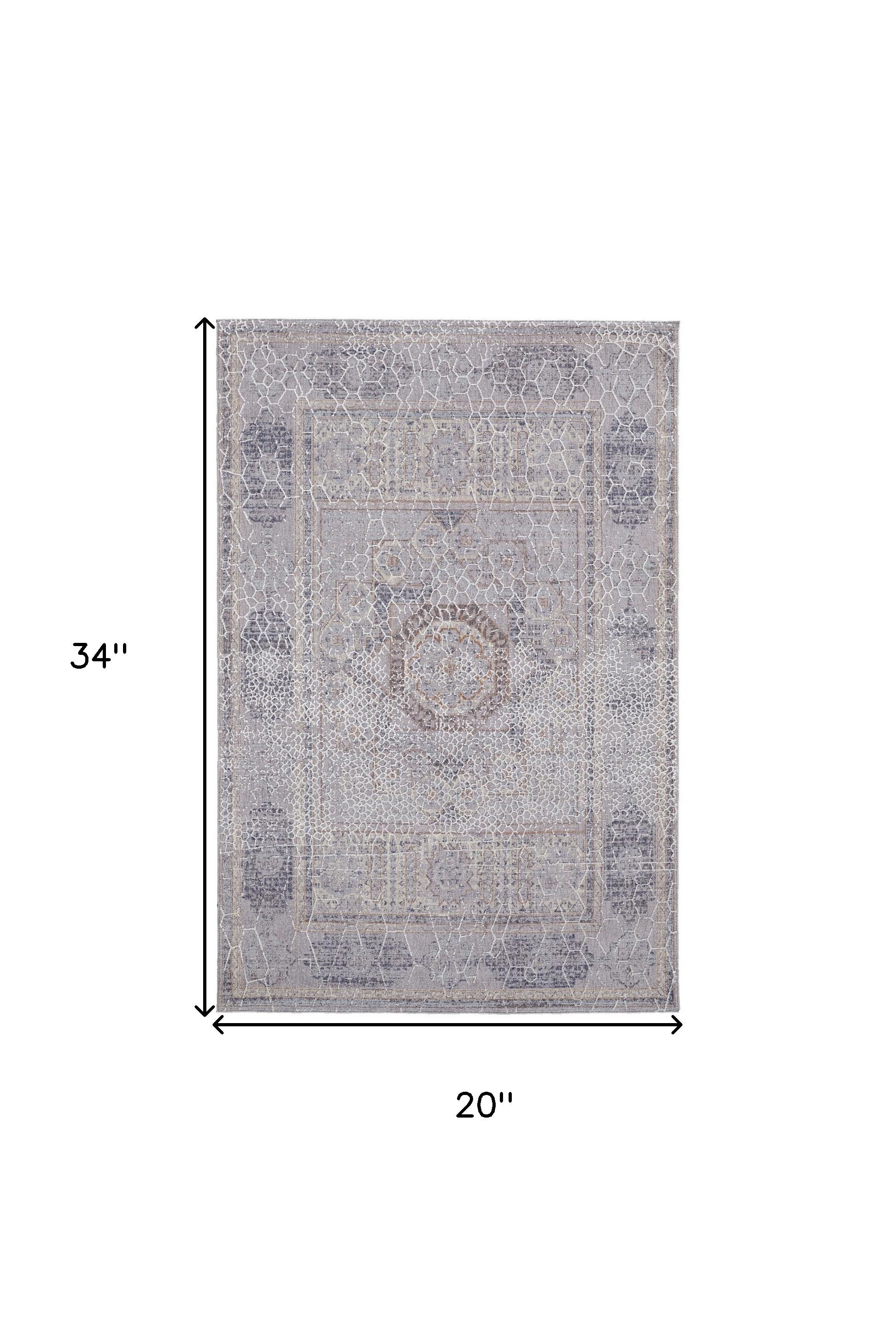 4' X 6' Gray And Ivory Floral Power Loom Distressed Stain Resistant Area Rug