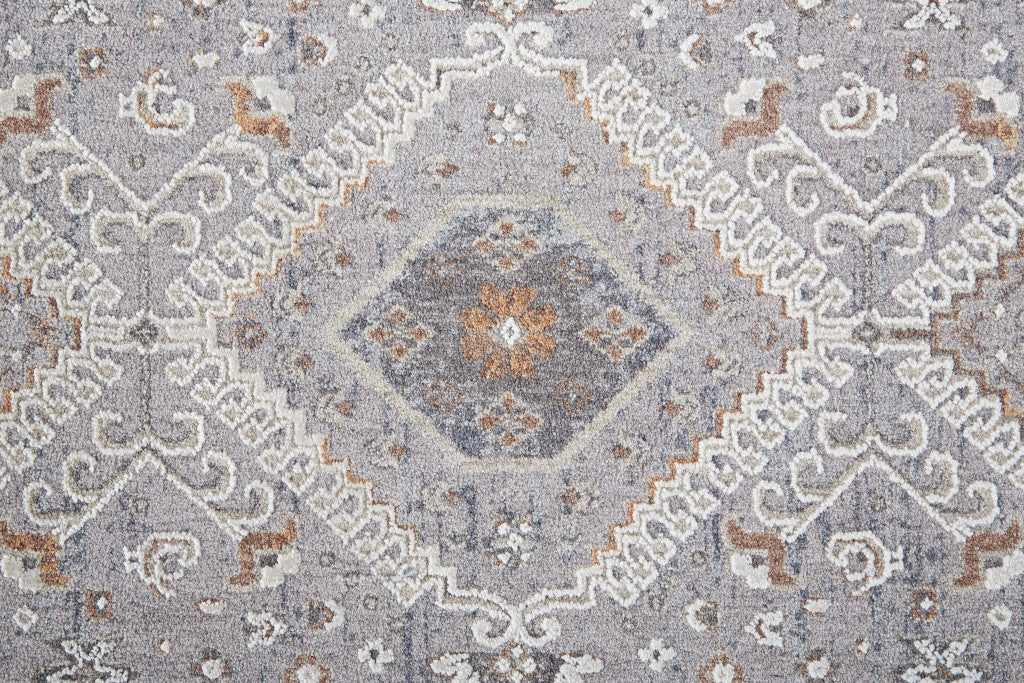 4' X 6' Gray Orange And Ivory Floral Power Loom Stain Resistant Area Rug