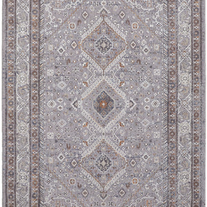 4' X 6' Gray Orange And Ivory Floral Power Loom Stain Resistant Area Rug