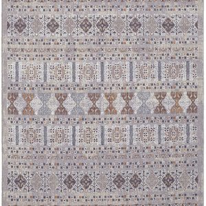 4' X 6' Orange Gray And White Geometric Power Loom Distressed Stain Resistant Area Rug