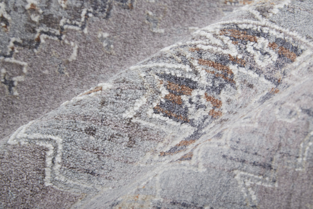 4' X 6' Gray Orange And Blue Geometric Power Loom Distressed Stain Resistant Area Rug