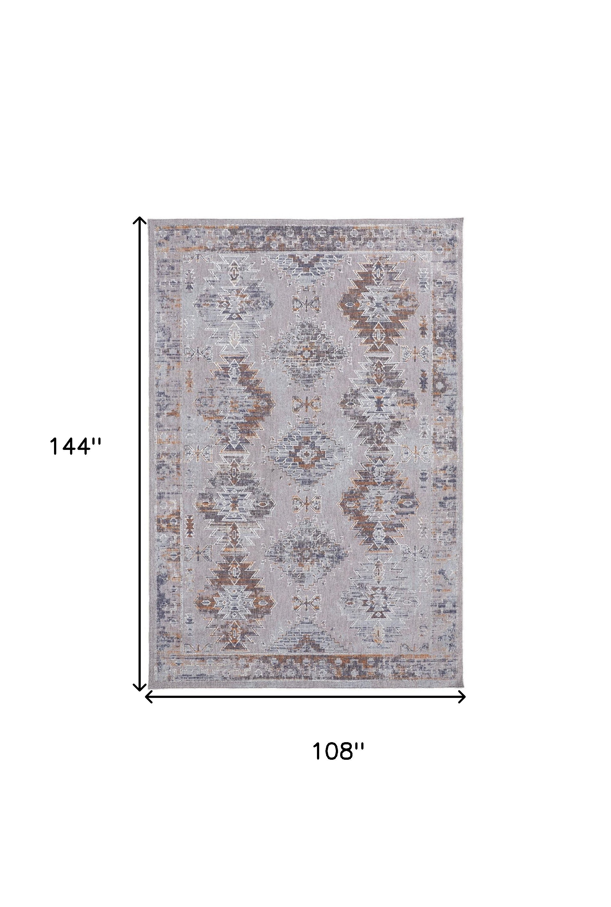 4' X 6' Gray Orange And Blue Geometric Power Loom Distressed Stain Resistant Area Rug